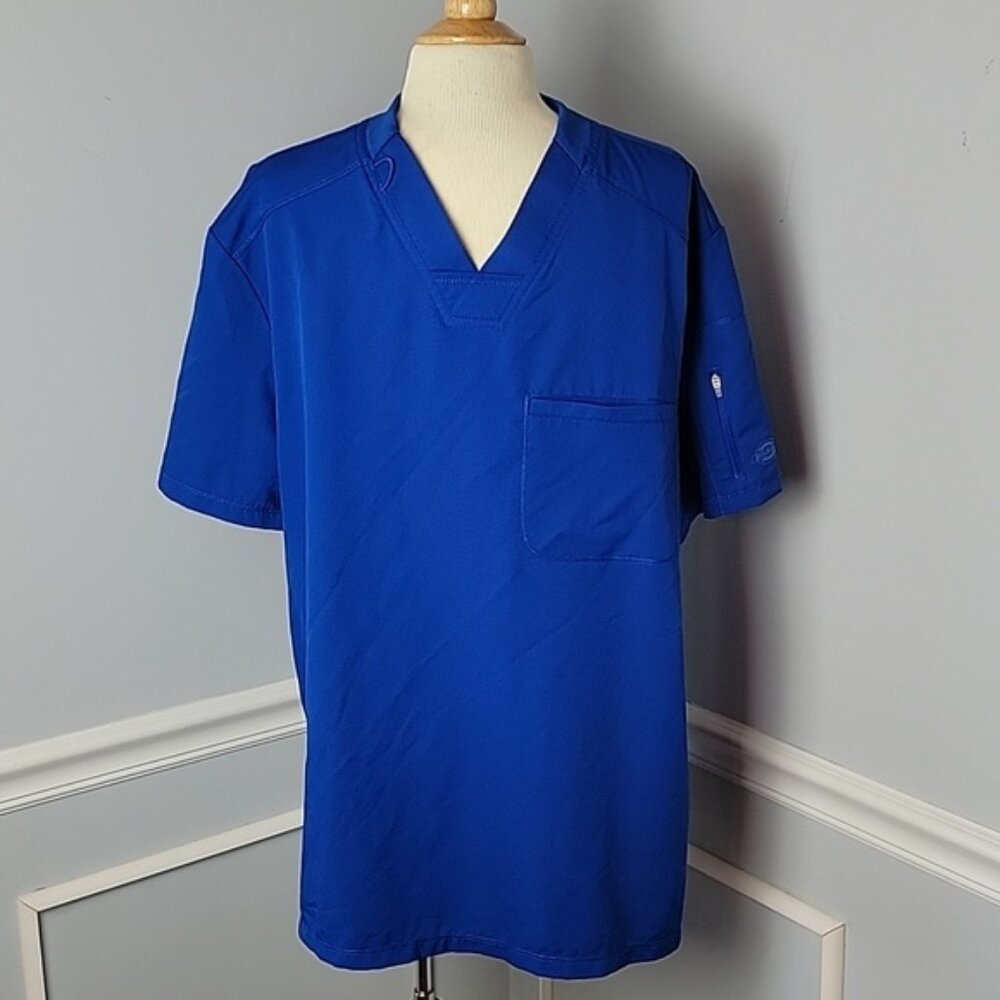 DICKIES Royal Blue V-Neck Nurse Tech Medical Short Sleeve Uniform Scrub Shirt XL
